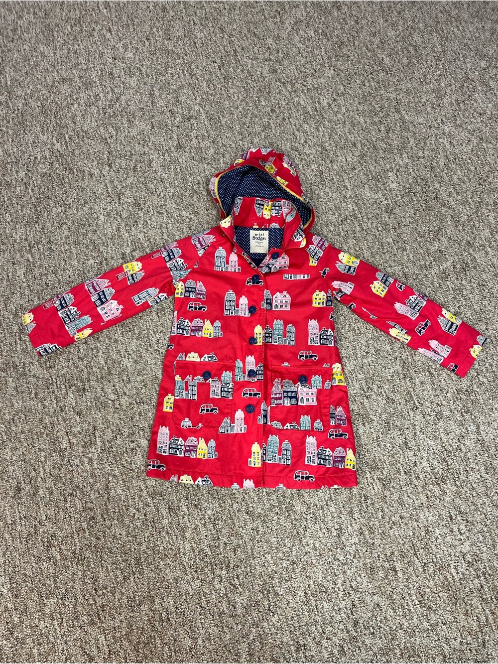Mini Boden Red City Town & Cars Hooded Fleece-Lined Jacket Size 9-10